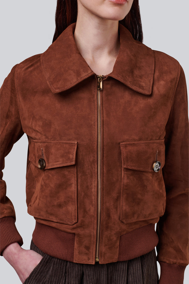 Brown suede cropped zip jacket