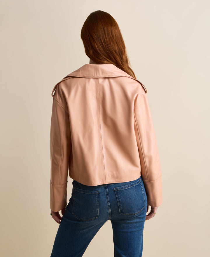 Back view blush leather jacket