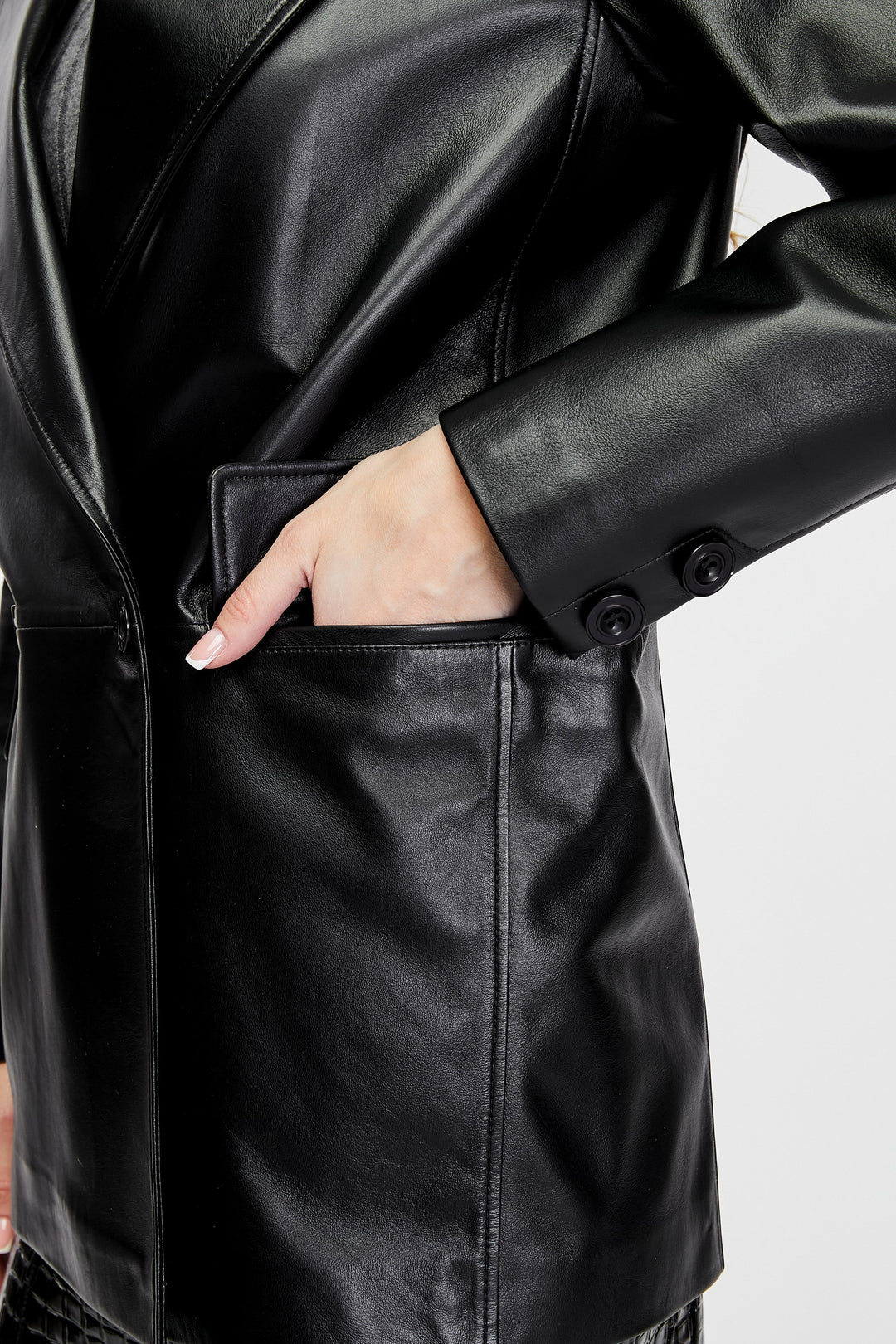 Black leather jacket close-up