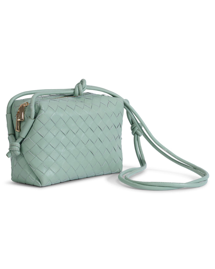 Pastel green woven leather crossbody bag