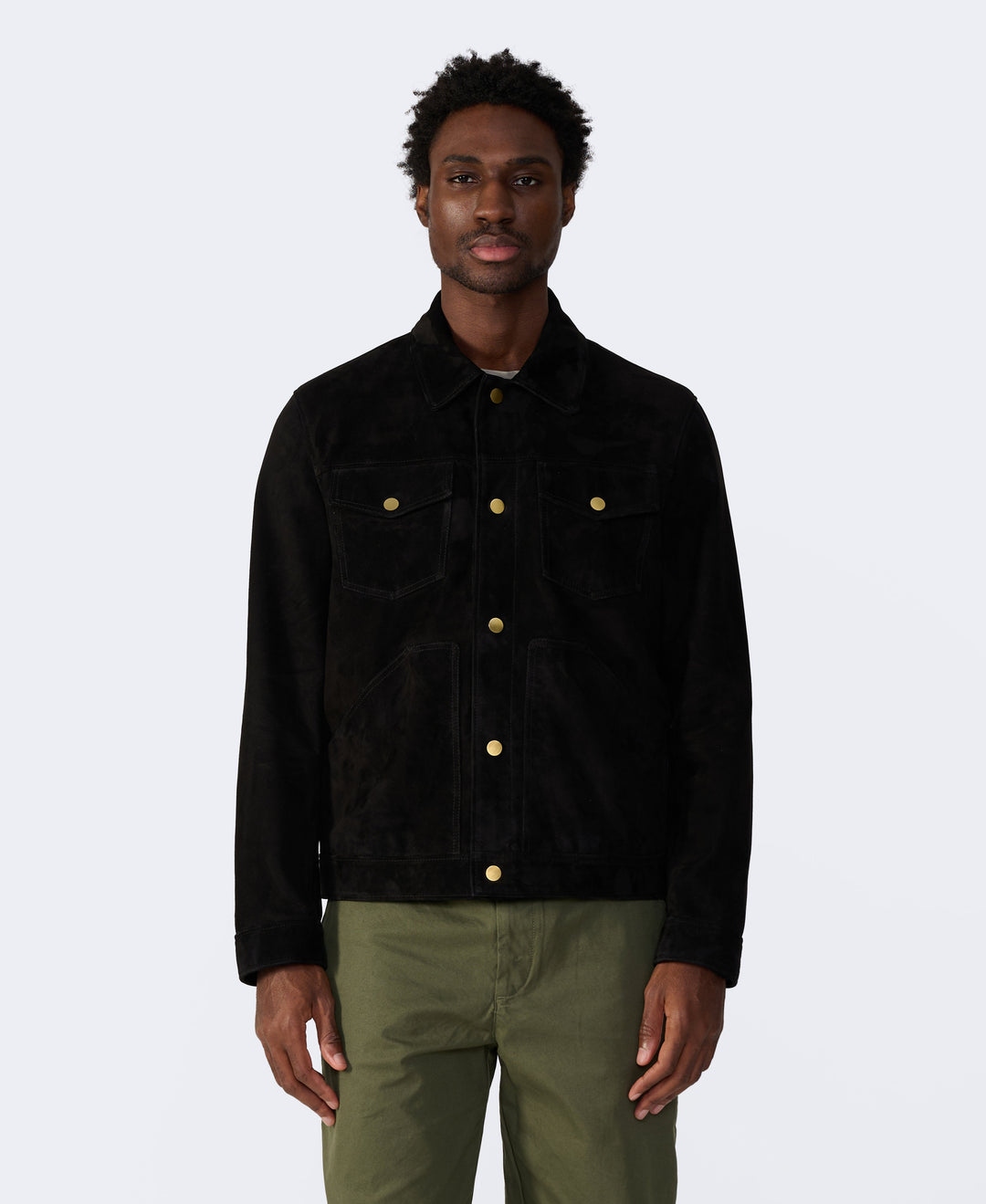Black suede jacket on male model