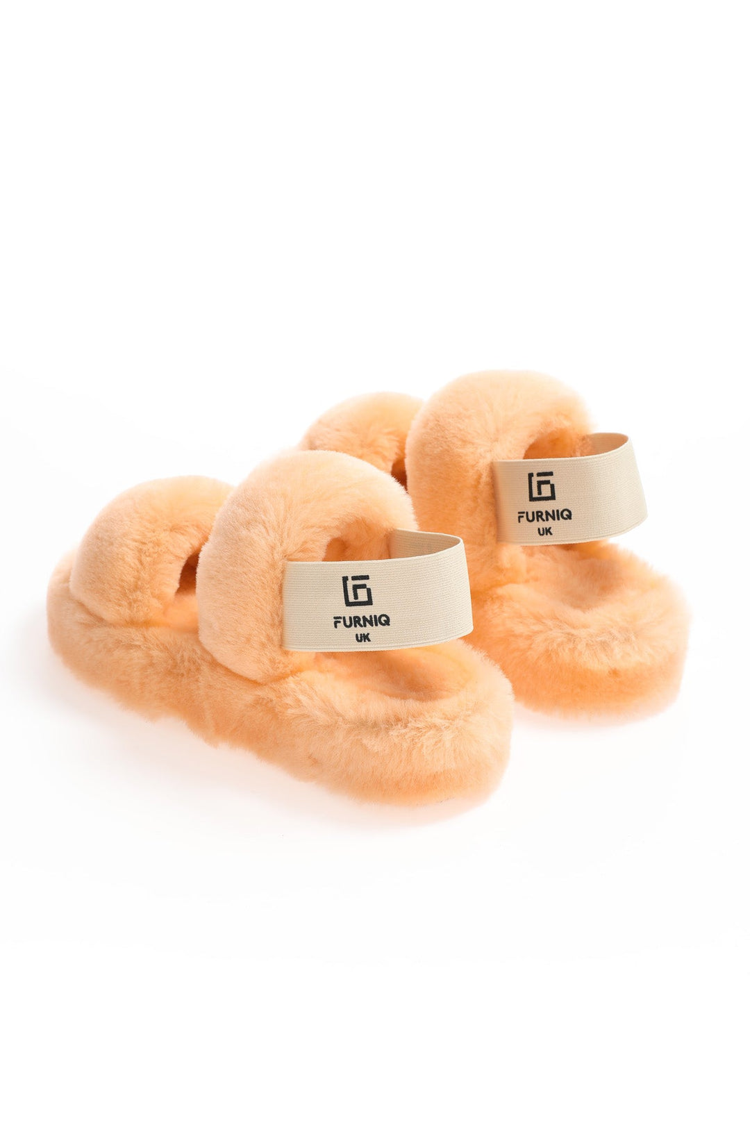 Salmon shearling fluffy slides