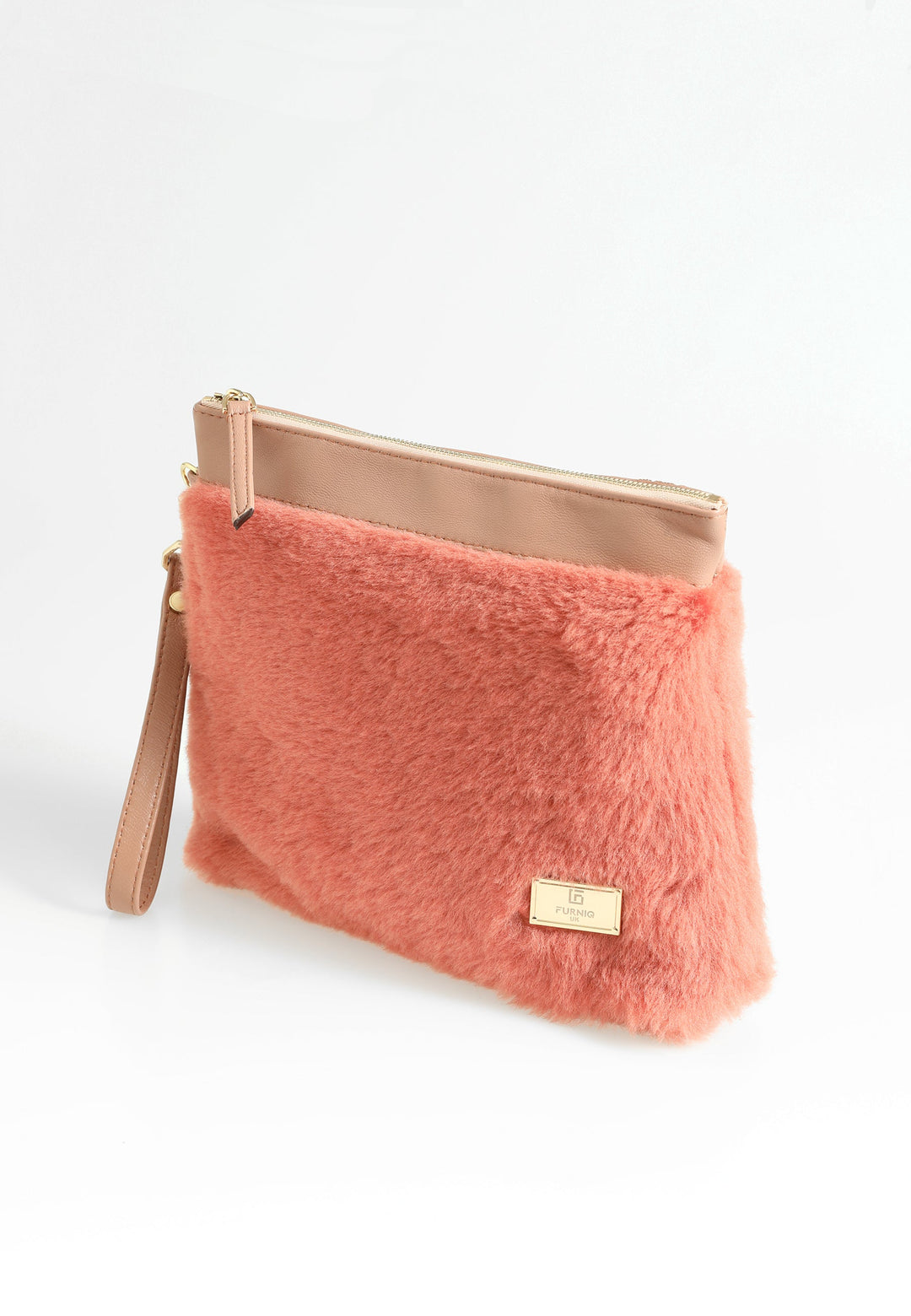 Brick shearling clutch bag with wrist strap