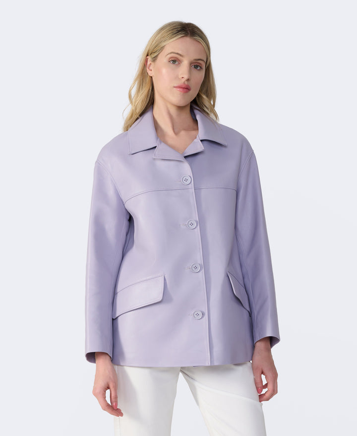 Lilac leather button-up jacket