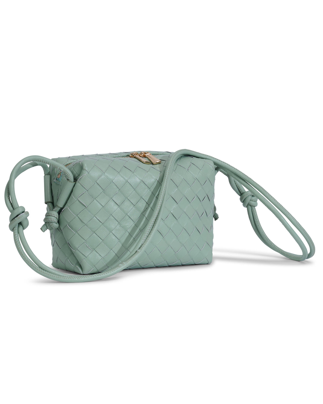 Pastel green woven leather crossbody bag