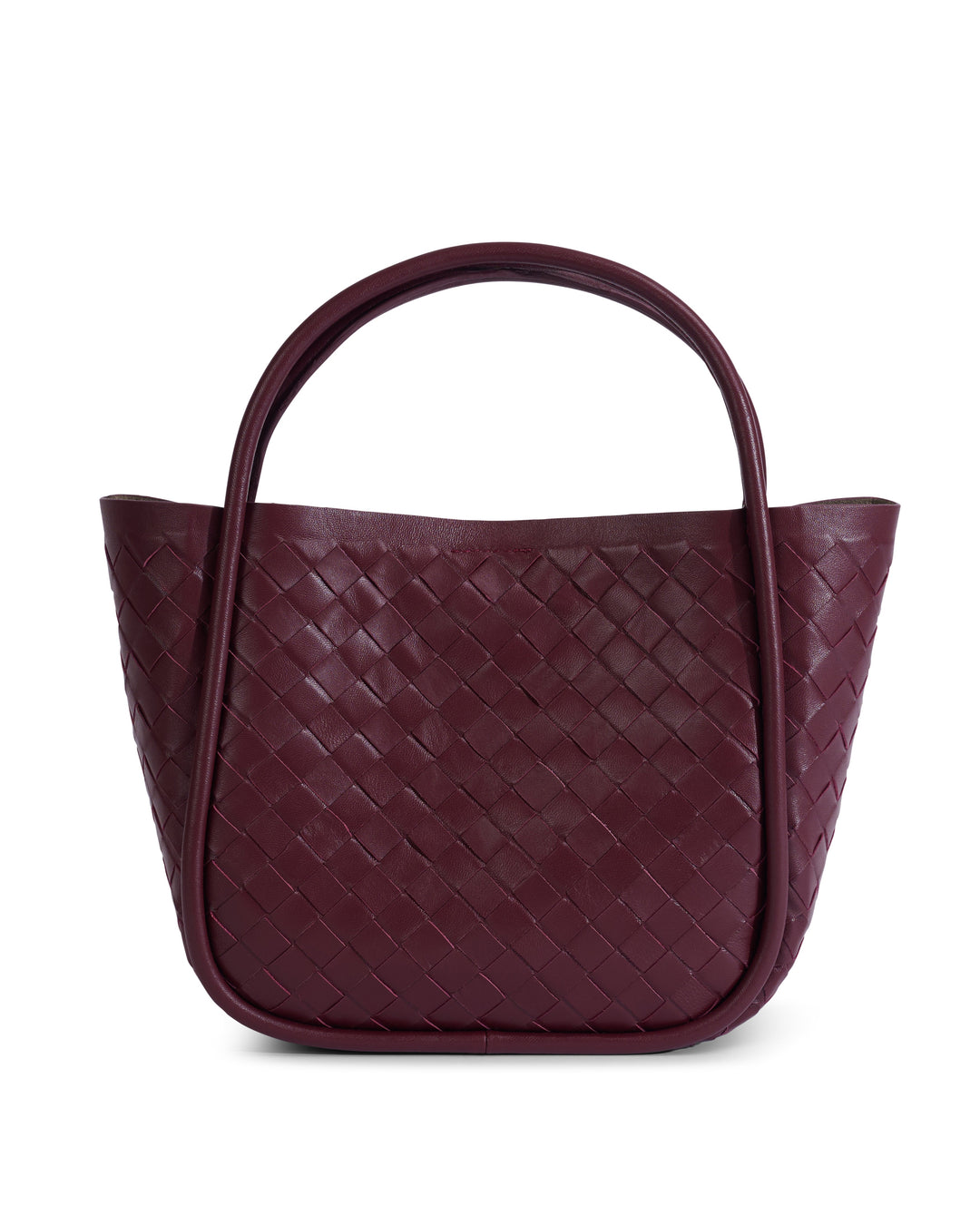 Burgundy woven leather top-handle tote