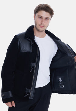 Image of Men's Fashion Jacket, Black Curly Wool