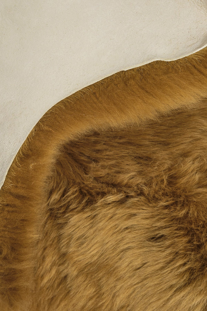 Mustard sheepskin rug close-up
