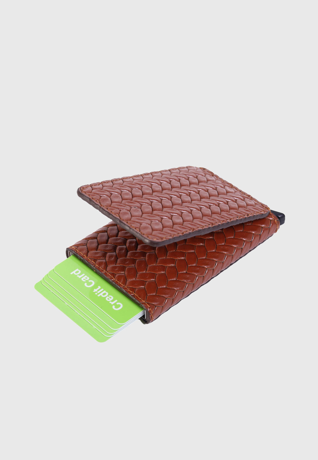 Tan woven leather card holder
