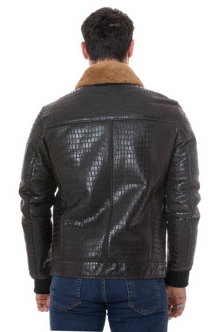 Rear view black shearling jacket