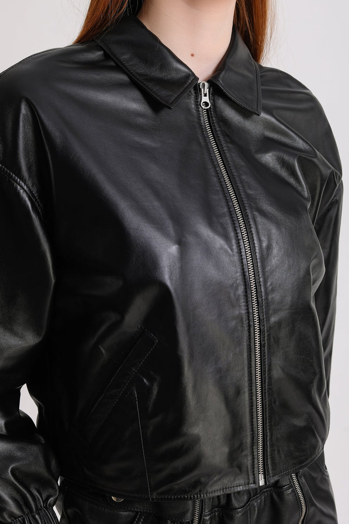 Black leather zip-up jacket