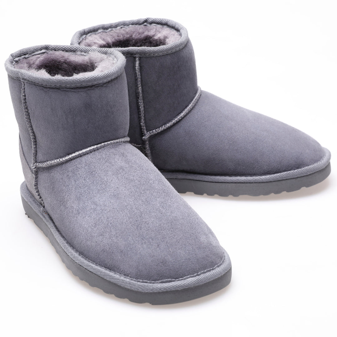 Pair of grey suede sheepskin short boots