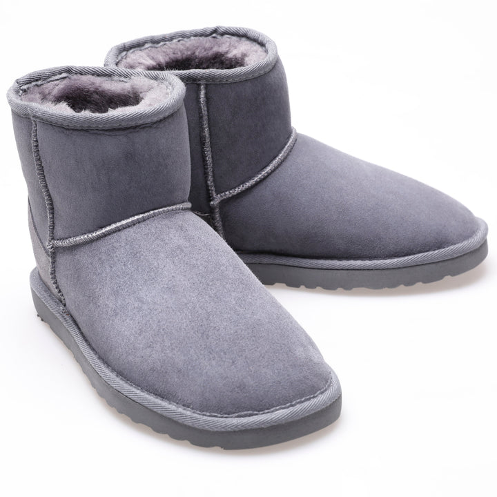 Pair of grey suede sheepskin short boots