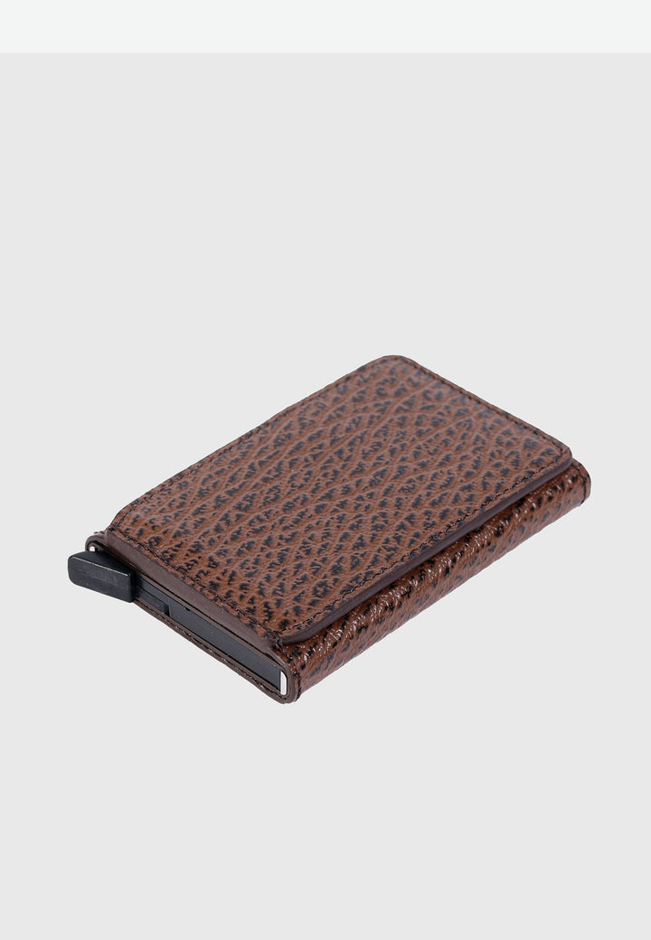Brown pebbled leather card holder