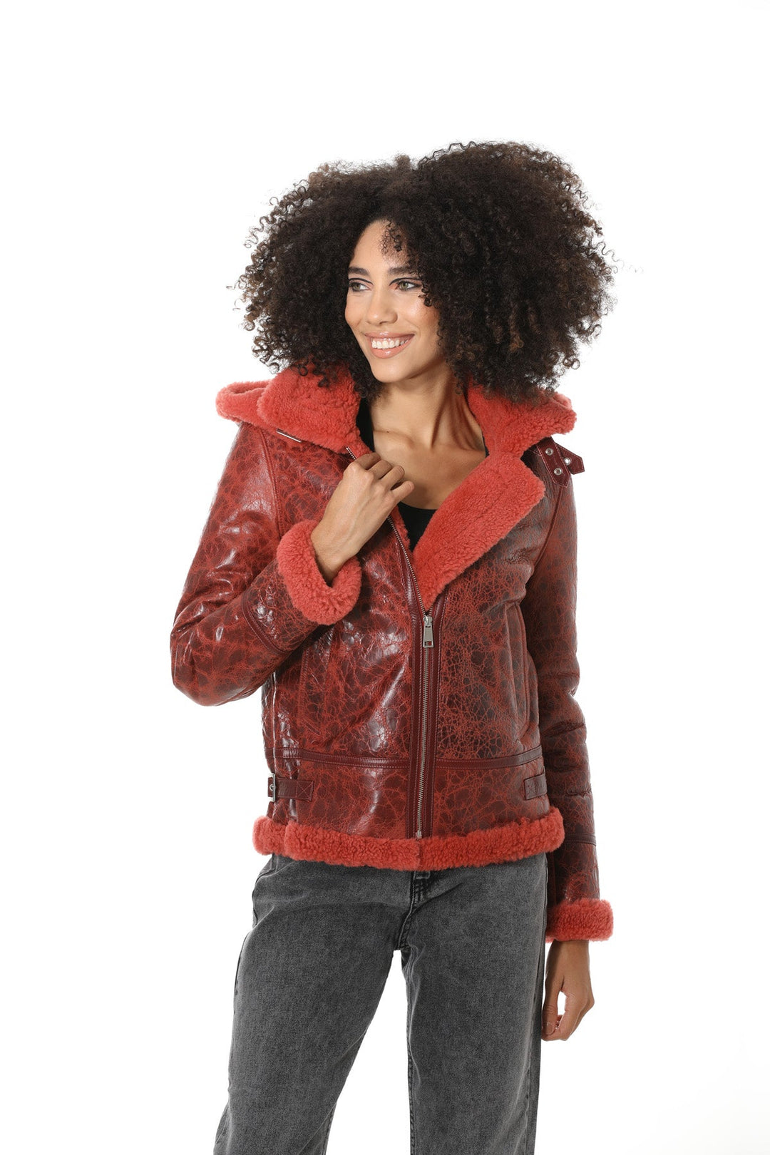 Women's rust shearling jacket