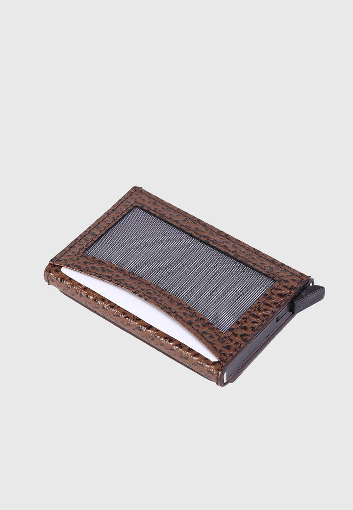 Brown textured leather slim card holder
