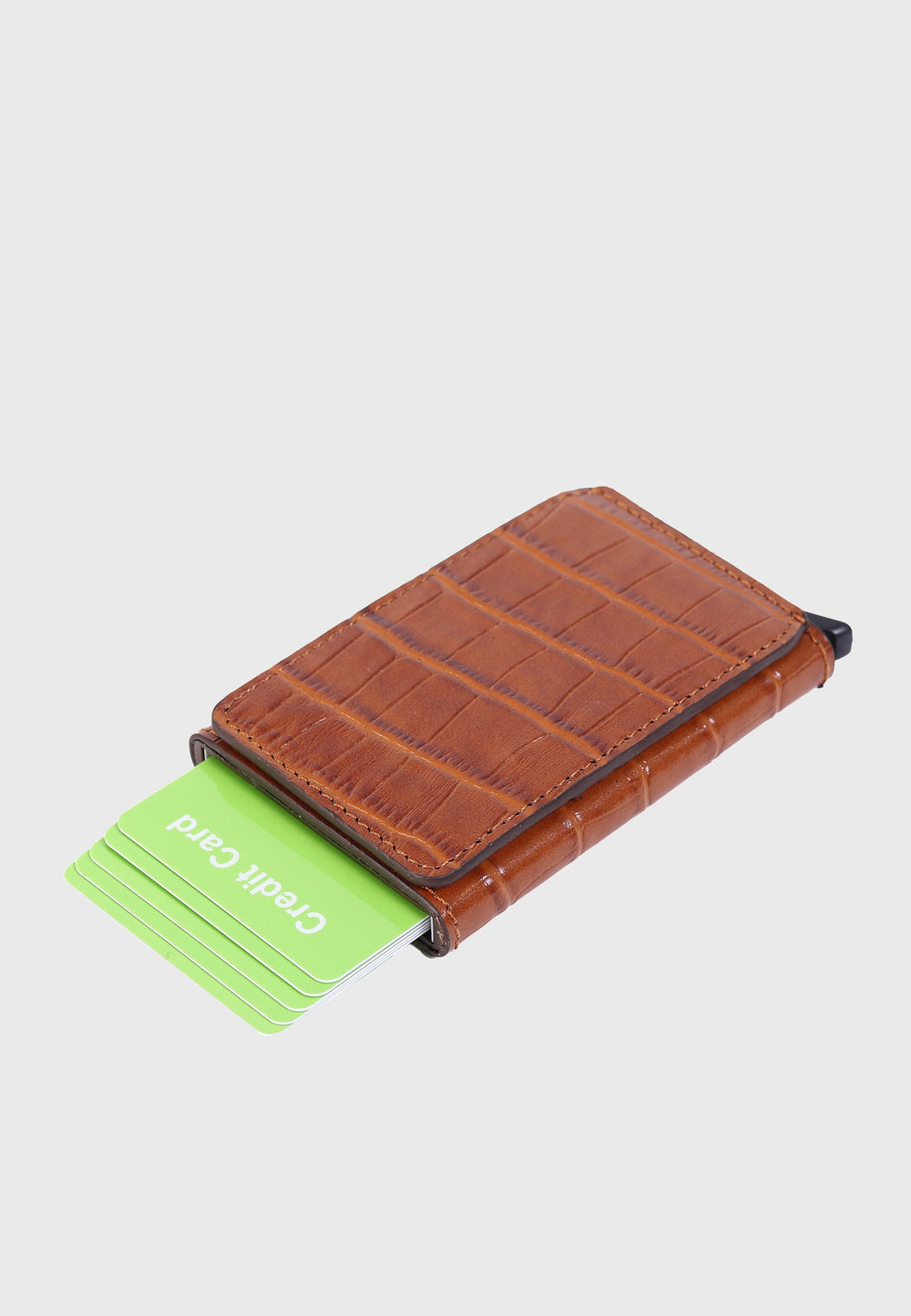 Tan crocodile-pattern leather card holder