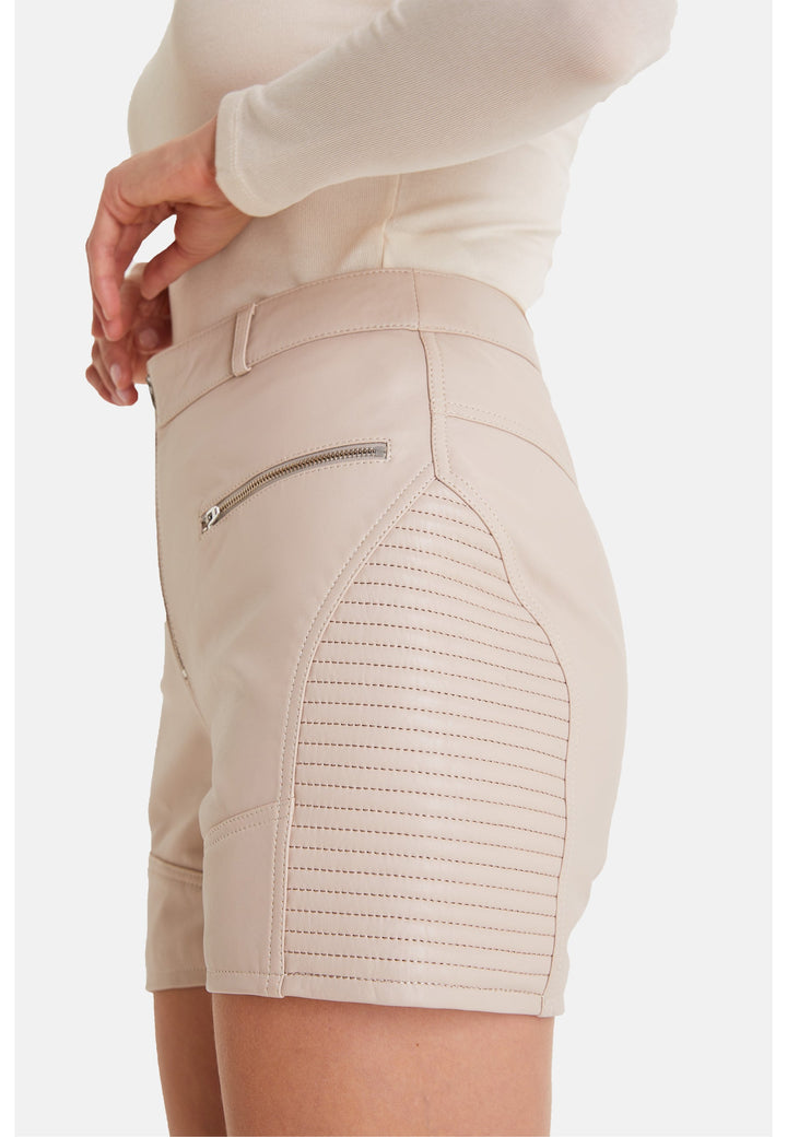 Beige leather women's shorts - side view