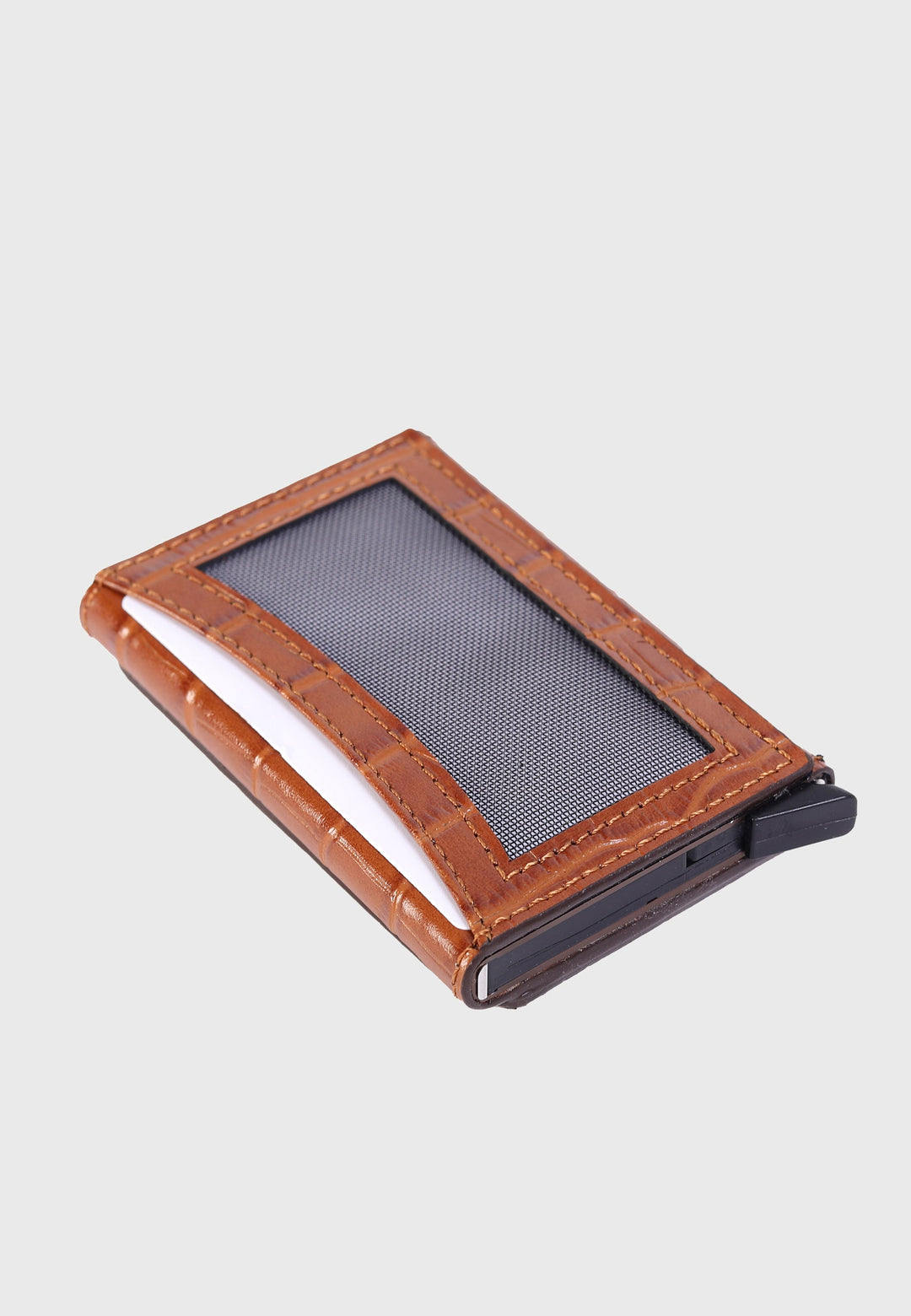Tan crocodile-pattern leather card holder