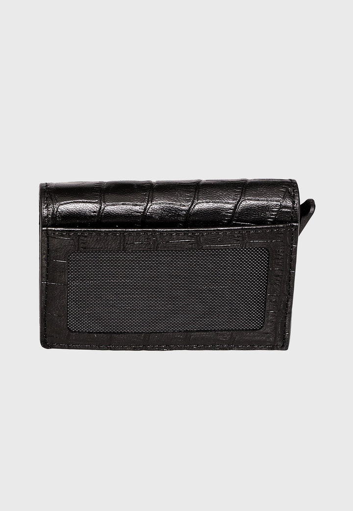 Black crocodile-pattern trifold card holder