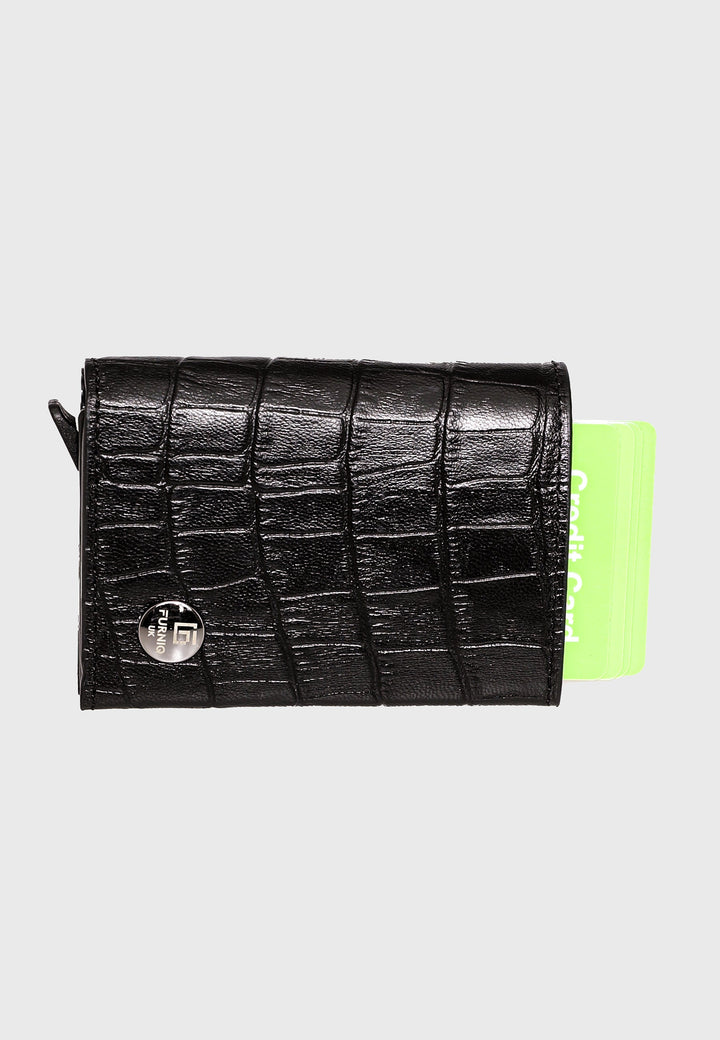 Black crocodile leather trifold card holder