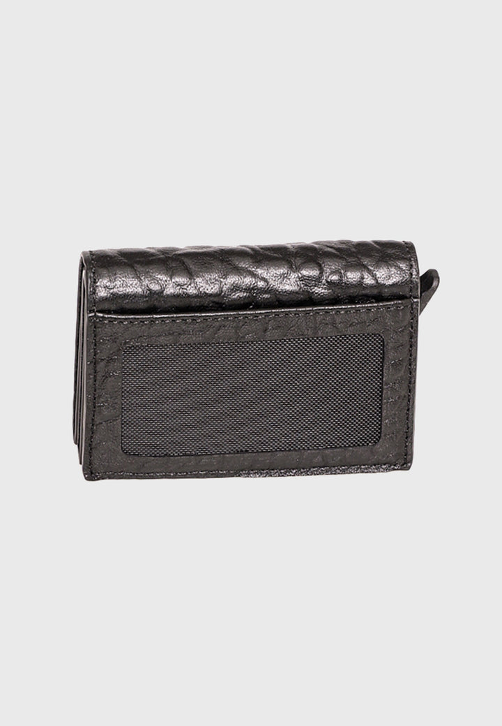 Black elephant-pattern leather card holder