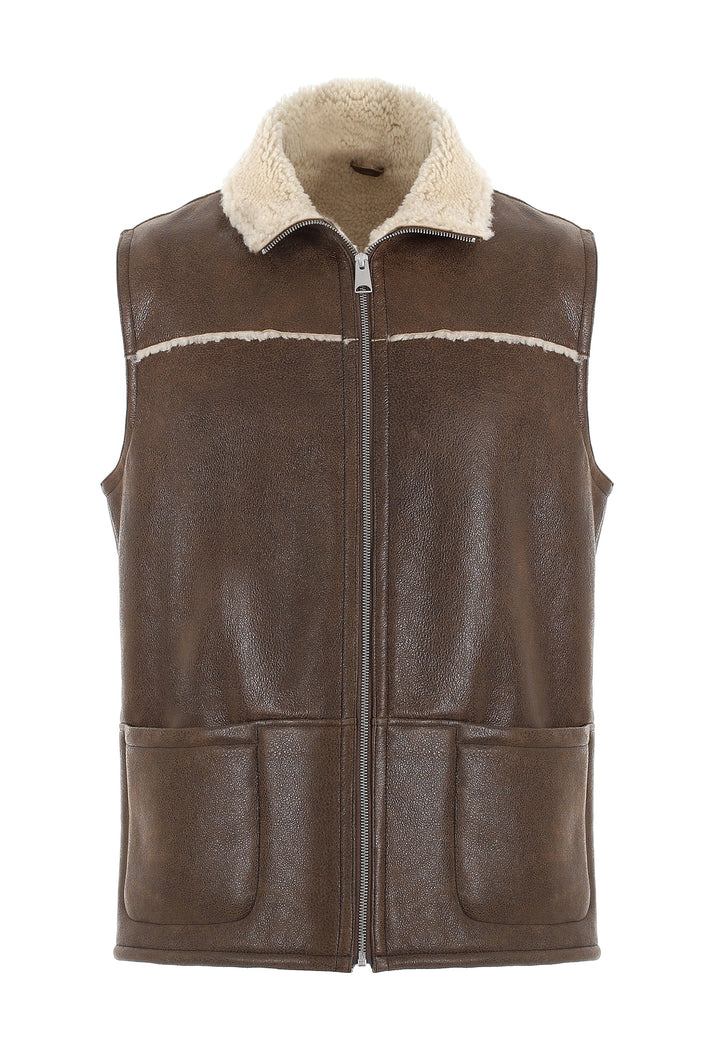 Men's brown sheepskin waistcoat vest