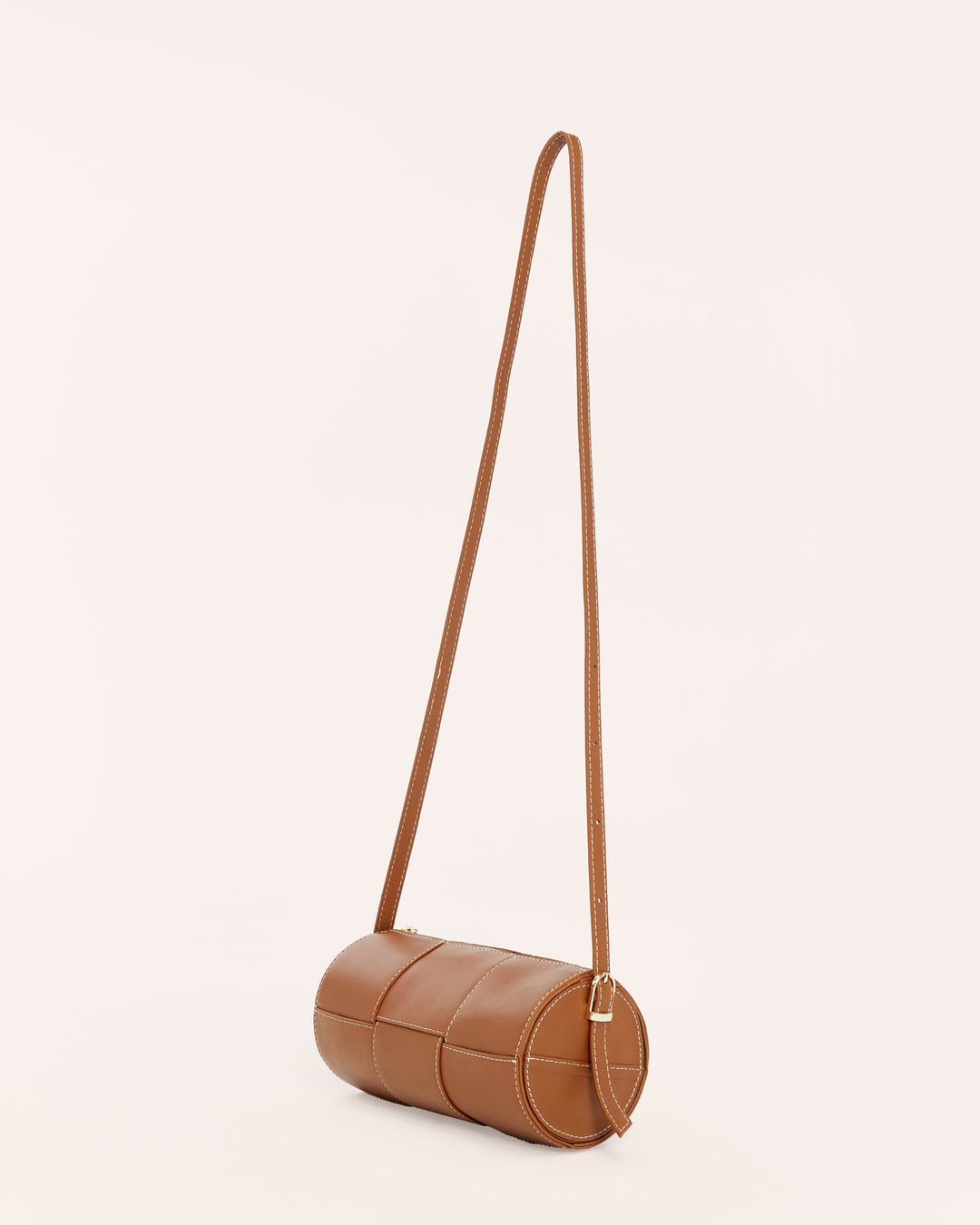 Tan woven leather barrel handbag