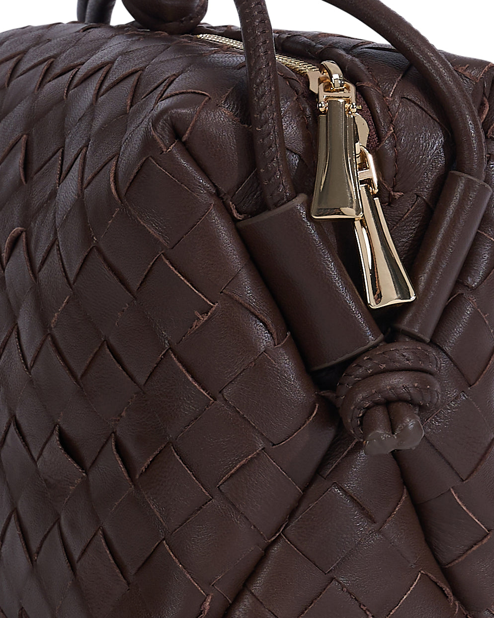 Brown woven leather crossbody bag