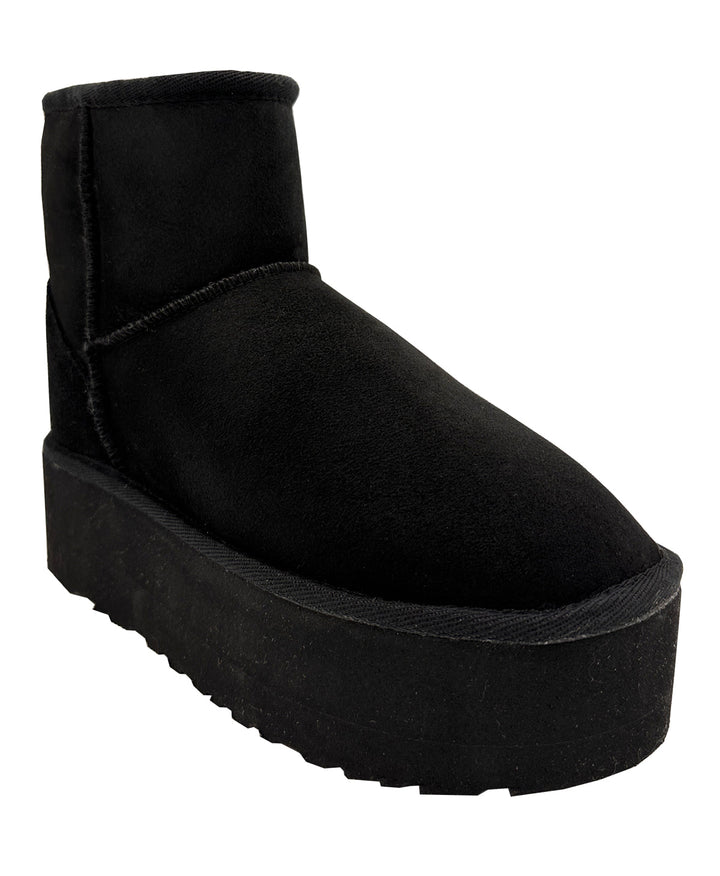 Black suede platform shearling boot