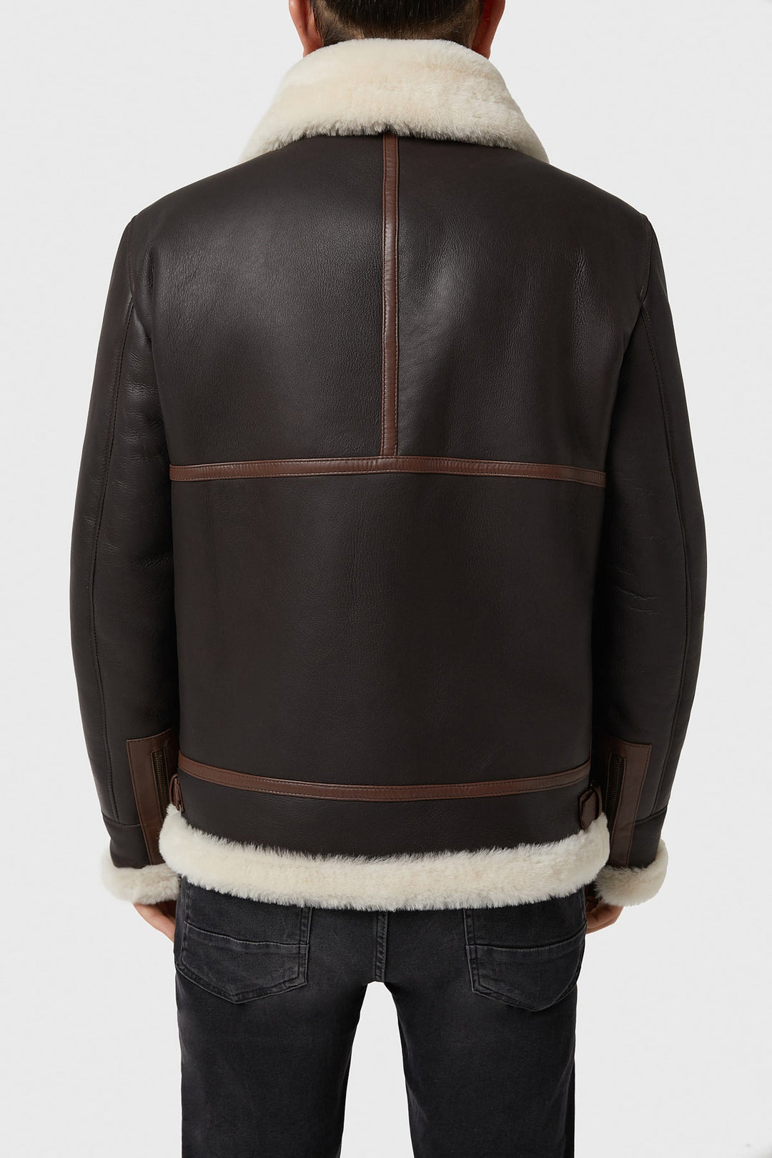 Men's brown sheepskin aviator jacket