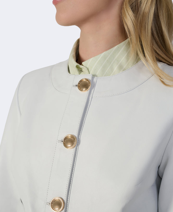 Cream leather jacket with gold buttons