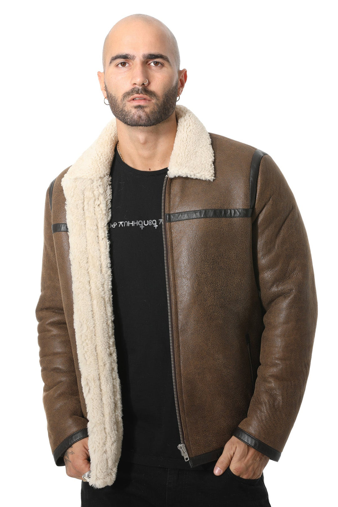 Brown sheepskin jacket with cream shearling