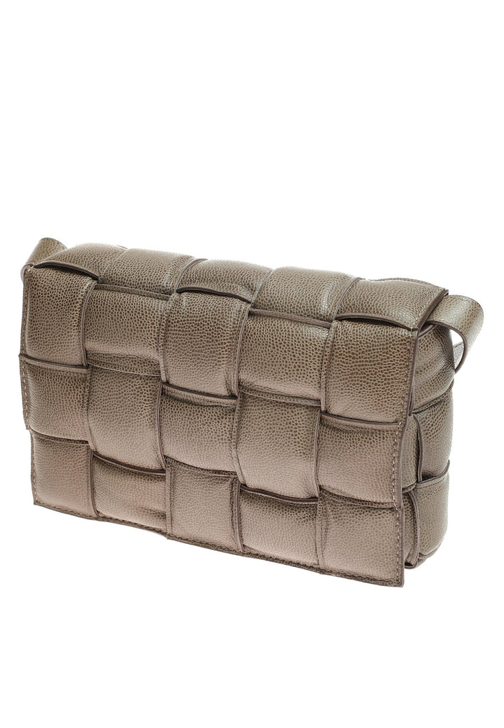 Pebbled leather woven shoulder bag