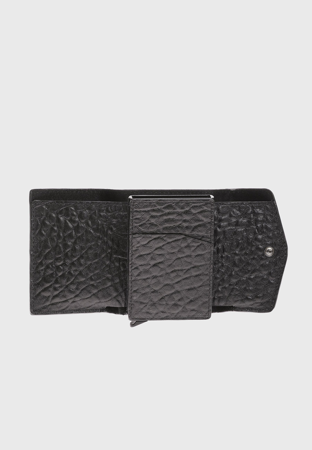 Black elephant-pattern leather snap wallet