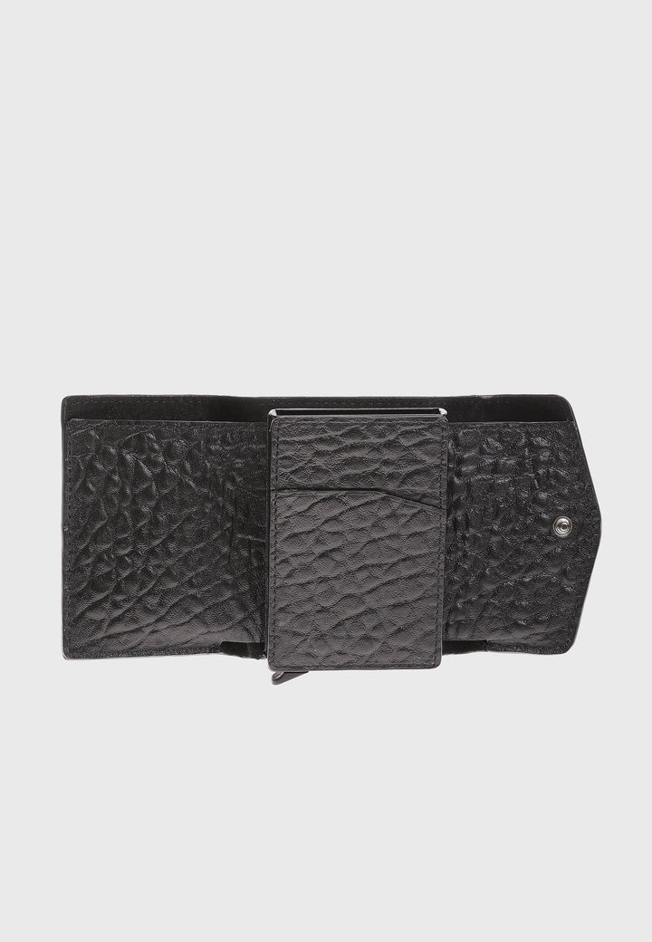 Black elephant-pattern leather snap wallet