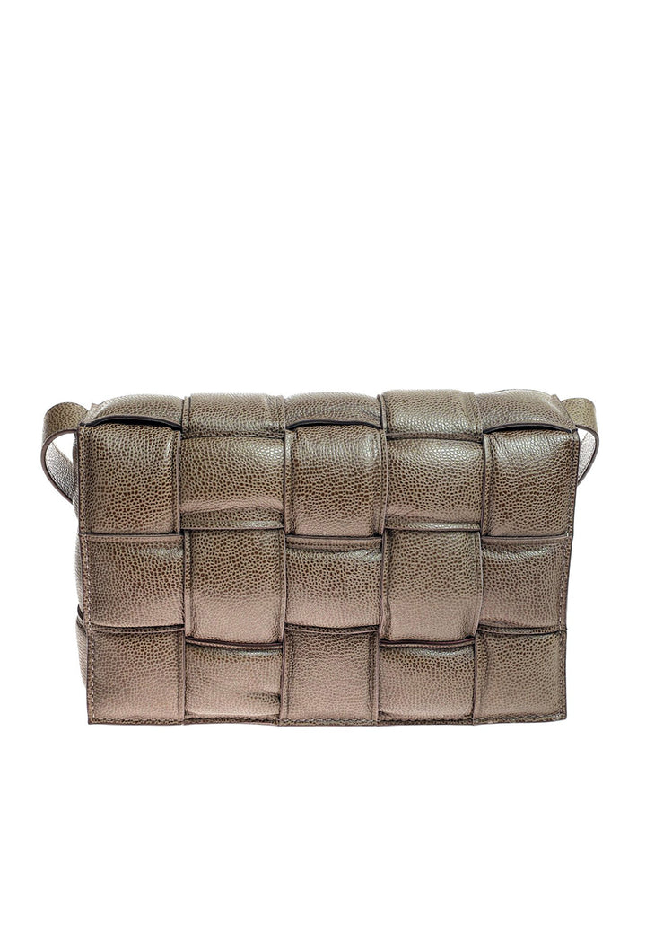 Woven pebbled leather rectangular handbag
