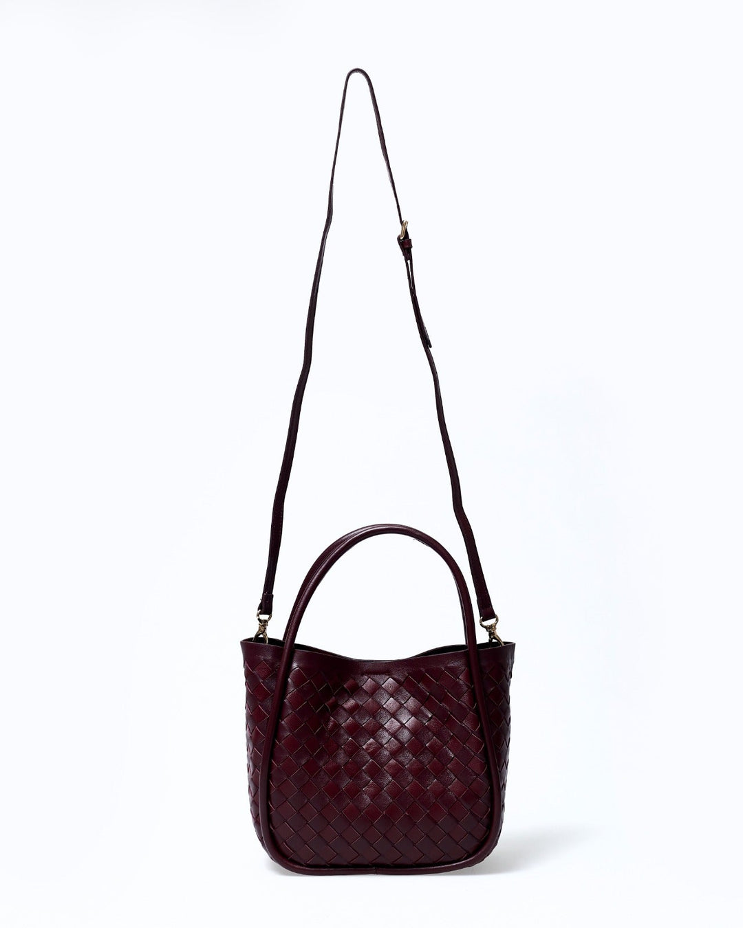 Burgundy woven leather top-handle bag
