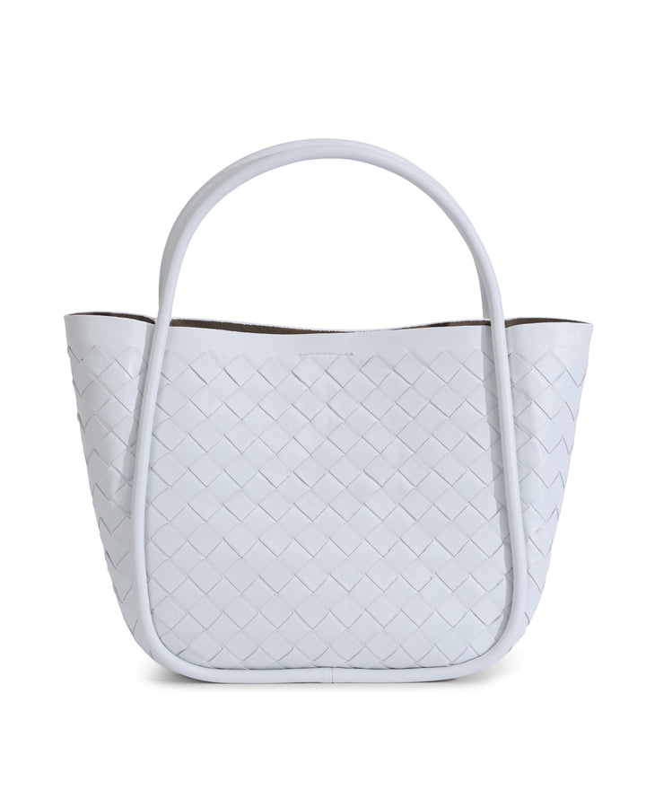 White woven leather top-handle bag
