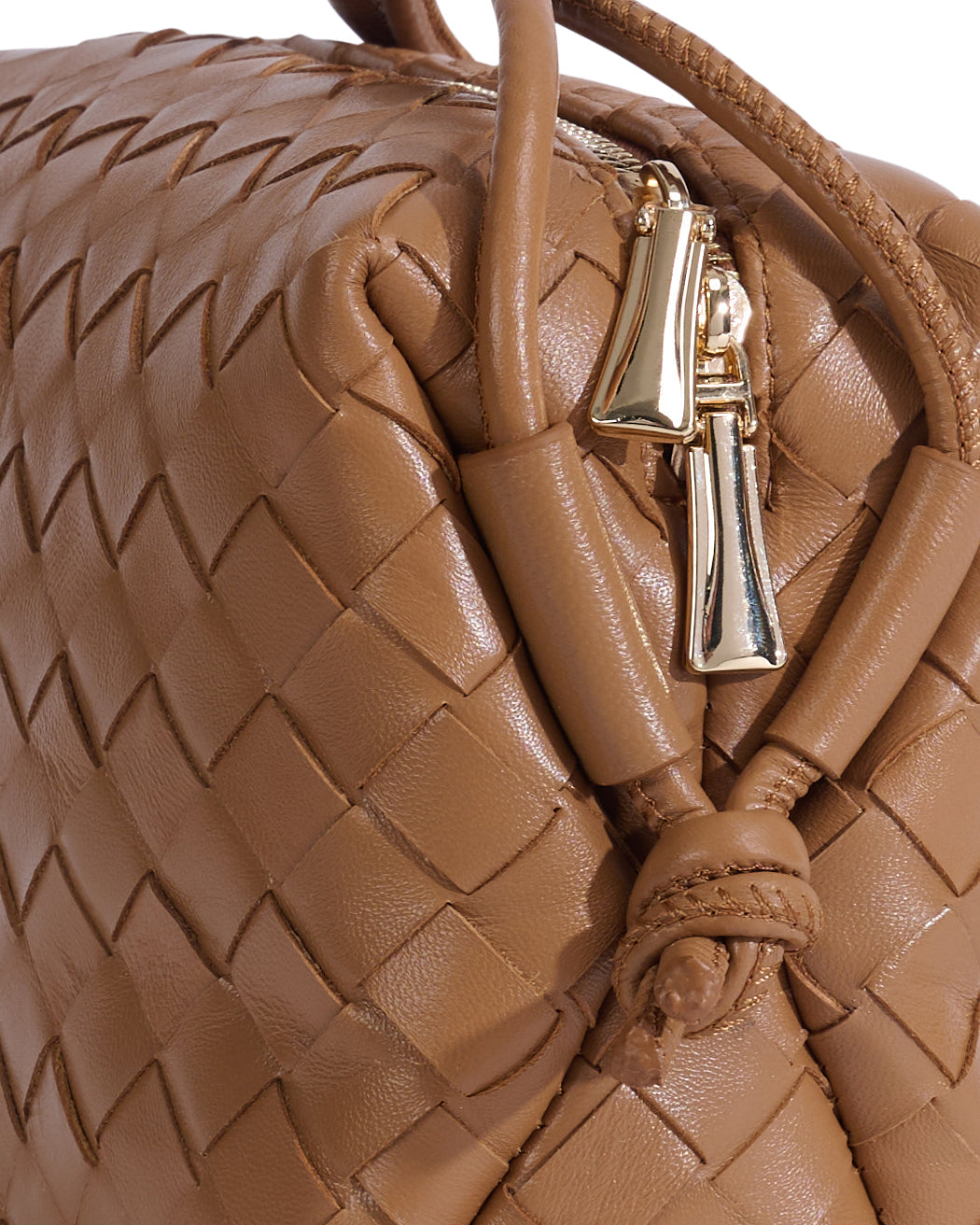 Tan woven leather crossbody bag