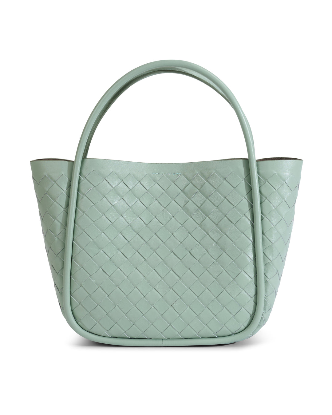 Pastel green woven leather top-handle bag