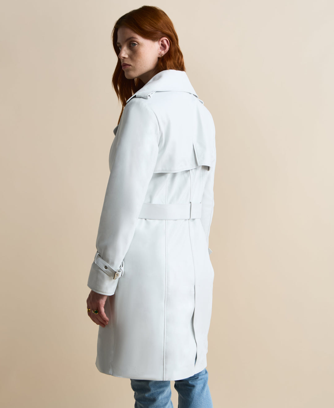 White leather trench coat - back view