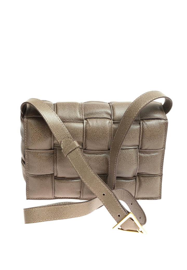 Taupe pebbled leather quilted handbag