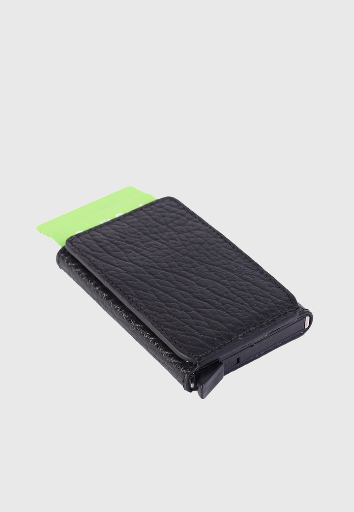 Black textured leather card holder