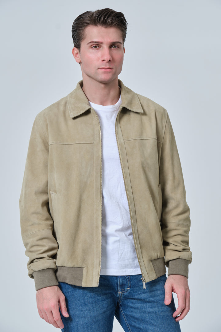 Freddie Men's Sage Green Suede Bomber Jacket in 100% British premium suede