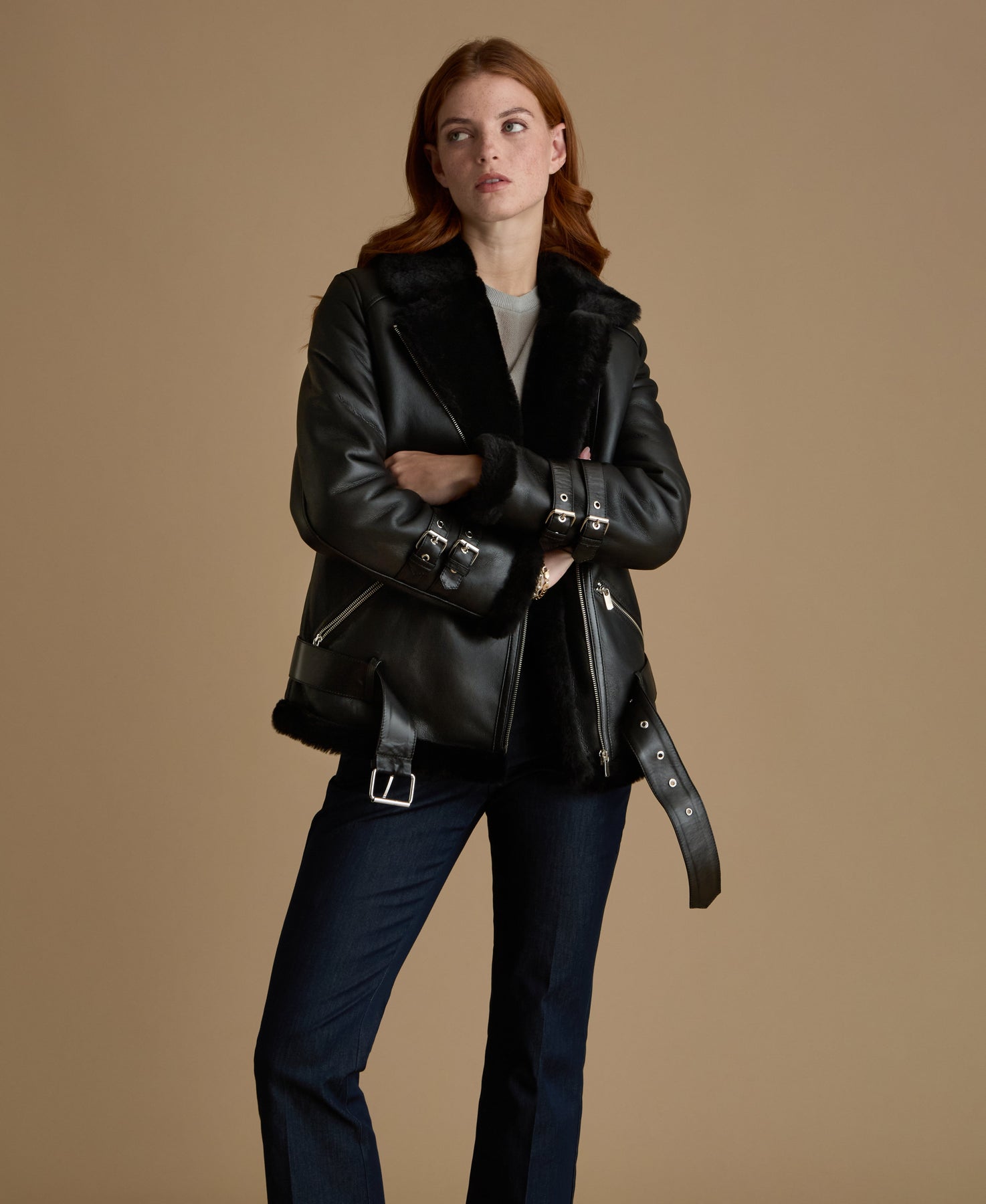 あん think fur_Eco Leather Jacket black Black Shearling Leather Jacket Women | FURNIQ UK