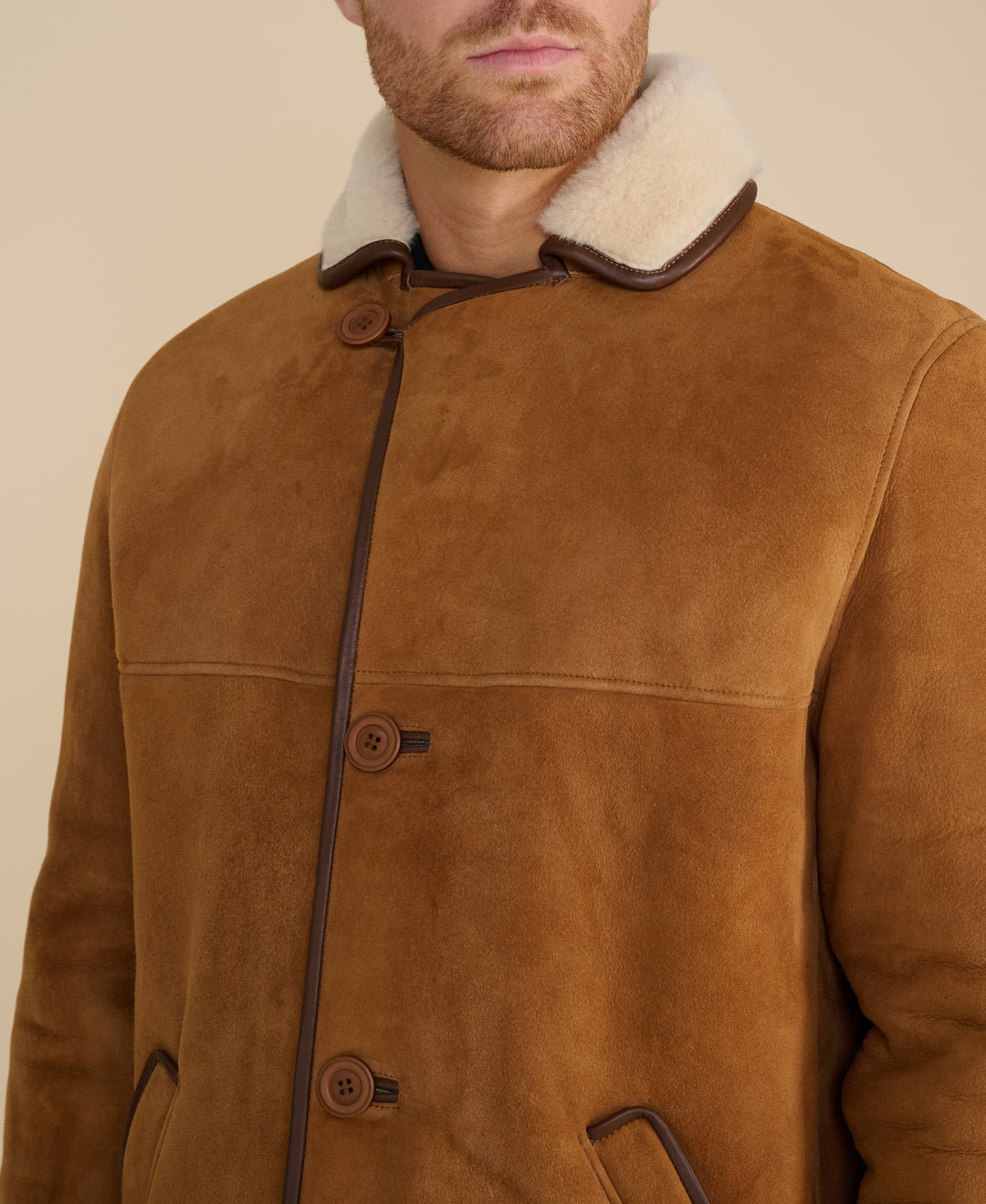 Harrison men's whisky suede shearling coat premium suede and shearling detail