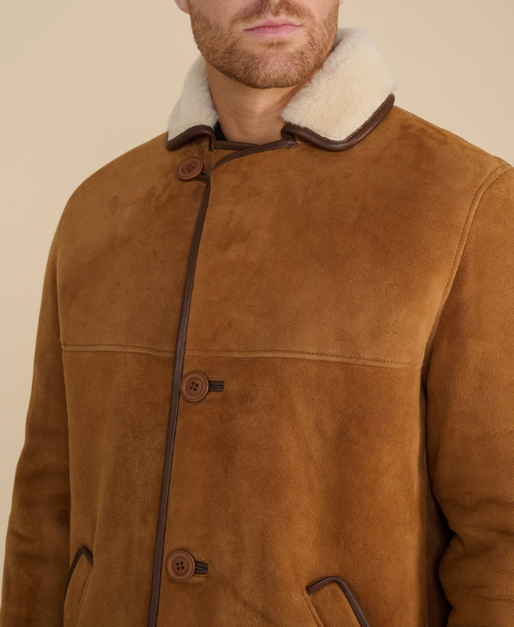 Harrison men's whisky suede shearling coat premium suede and shearling detail