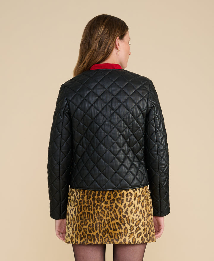 Marlowe black quilted leather jacket back view showing premium quilted construction