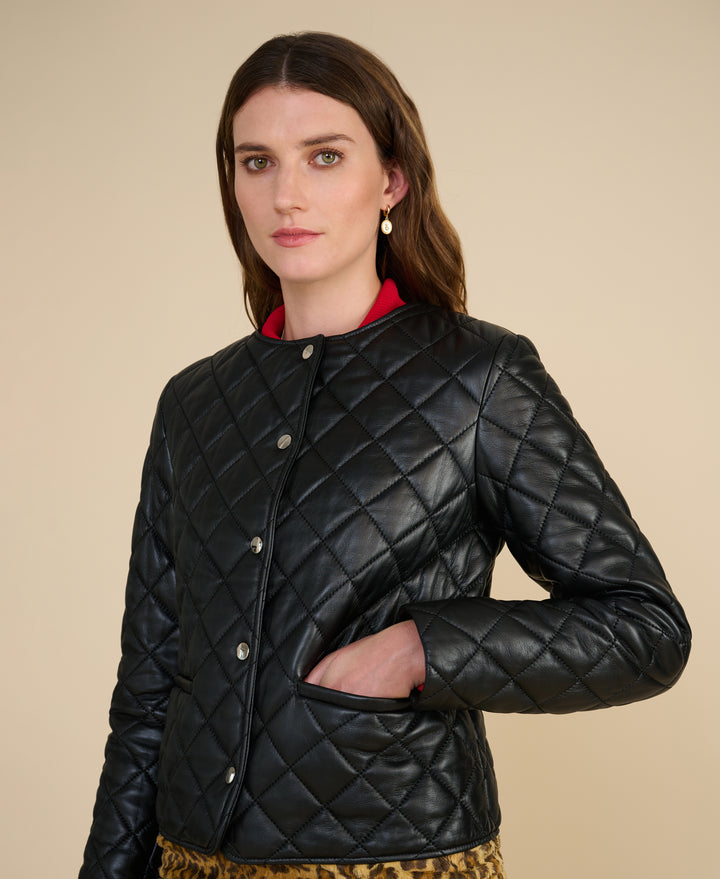 Marlowe black quilted leather jacket styled for Fall Winter 2026 fashion